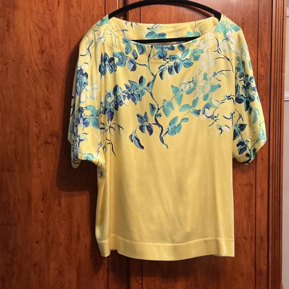 St. John Collection Yellow and Blue Floral Blouse - Picture 2 of 2